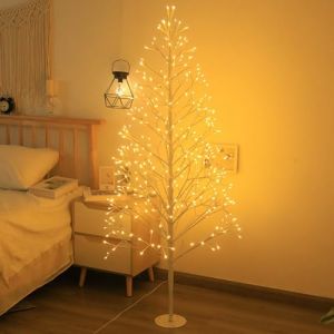 OOWOKS Sapin de No&euml;l artificiel avec 392 LED blanc chaud, sapin lumineux LED 180 cm avec prise, lampe sapin d'int&eacute;rieur et d'ext&eacute;rieur Lampe sur pied d&eacute;corative Sapin artificiel avec &eacute;clairage,150cm (AMZ-0, neuf)