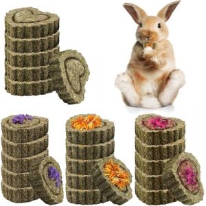 BAIFULAI Lot de 24 jouets &agrave; m&acirc;cher pour lapin, lapin, cochon d'Inde, en forme de c&oelig;ur, rose, calendula, myosotis, jouet &agrave; m&acirc;cher pour lapin, chinchilla, cochon d'Inde, gerbille (zhouxutao, neuf)