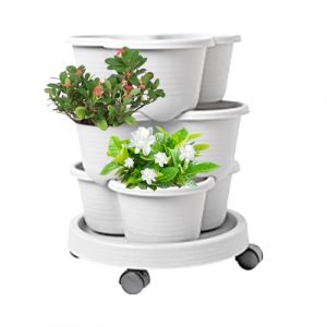 Tour de jardin empilable, syst&egrave;me de culture de jardin, pots de fleurs avec roues amovibles, syst&egrave;me de culture de plantes &agrave; &eacute;tages pour fraises, fleurs, l&eacute;gumes (haashu, neuf)