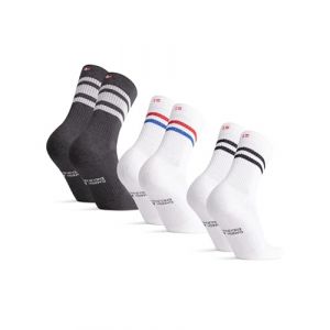 DANISH ENDURANCE Chaussettes de Tennis en Coton, Respirantes & Renforcées, Homme Femme, Lot de 3 ou 6, Multicolore (1xGris/Blanc, 1xBlanc/Noir, 1xRouge/1xBleu à Rayures), 35-38 (DANISH ENDURANCE FR, neuf)