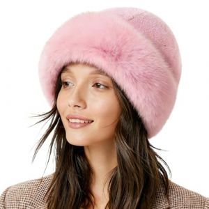 LXONTSG Chapeaux Fourrure d'hiver, Chapeau en Fausse Fourrure pour Femme, Chapka Femme, Bonnet Chaleur Hivernale, avec Bordure en Fourrure, pour Voyages, Randonn&eacute;e et D&eacute;tente &agrave; la Maison (Rose) (yonglemei, neuf)