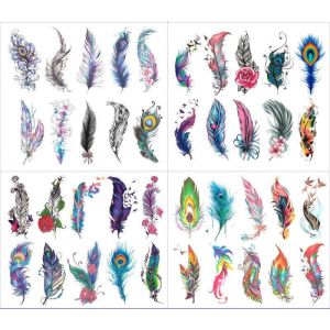 40 Feuilles De Tatouages Temporaires En Plumes Autocollants De Tatouage Ephemere Imperméables Tatouages Adhésifs Temporaires Festival De Tatouages Corporels Pour Filles Enfants Et Adultes (PEKNUX, neuf)