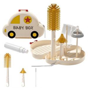 Goupillon Biberon,Guador Goupillon Bouteille,Voiture Compacte Egouttoir Biberon Bebe,Voiture Compacte Brosse Biberon Bébé,Goupillon Biberon Mam,Égouttoir Biberons,Goupillon Gourde,sans Bpa,Beige (Guador, neuf)