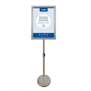 Europel Porte-affiche Economy sur pied, cadre clipsable A3 argent 25mm, portrait ou paysage, hauteur r&eacute;glable, Pr&eacute;sentoir pour posters, enseignes, publicit&eacute;, menu, boutique, h&ocirc;tel, restaurant (ALPEXE France, neuf)