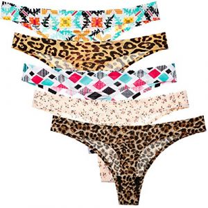 Zooma Lot de 5 Strings pour Femme - sans Couture - Tanga, l&eacute;opard et uni - Sexy - sans Coutures - Culotte Hipster Bikini Multicolore (CHAOHU DATU, neuf)