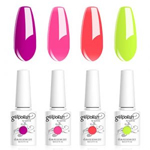 Vishine Vernis Gels Semi-Permanents, Lot de 4 Couleurs Fluo,N&eacute;on Fushia,Rose,Orange,Jaune Collection Nail Art Vernis &agrave; Ongles UV LED Gel Polish Varnish Manucure 8ml C029 (ChicChicYou, neuf)