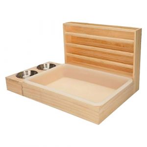perfk Mangeoire à Foin Lapin, Casserole à Foin pour Lapins en Bois avec Gamelle, Mangeoire pour Petit Animaux, Râtelier à Foin Lapin, Support de Foin de Lapin pour Chinchilla Hamster Nain (perfk, neuf)