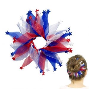 Bandeau De Jour De L'indépendance - Porte-queue De Cheval De Coiffure Patriotique | Blanc Blue Blue Star Spangled Elastic Srunchies | Accessoire De Cheveux Du 4 Juillet Adapté Aux Célébrations Des Vac (shefen, neuf)