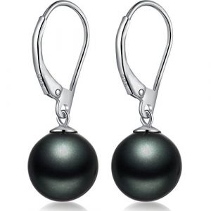 Boucles d'Oreilles Perles Noires Boucles d'Oreilles Perle Femme Boucles d'Oreilles Fausse Perle Noire Pour Femme 10mm Pendants d'Oreilles Perle Noire Boucles d'Oreilles Argent Sterling Perle Noire (Miaofu Fine Jewelry, neuf)