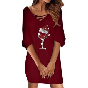 WVONIF Robe Pull pour Femme &eacute;l&eacute;gante Col roul&eacute; Robe Hiver Casual Manches Longues Sweat Pull Laine Sweat Dress Jupe Longue Cuir Femme Sexy Fermeture D&eacute;guisement M&egrave;re No&euml;l Adultes (Z2 Rouge,S) (BAULMD（90% Big Promotion Without Discount Code ）, neuf)
