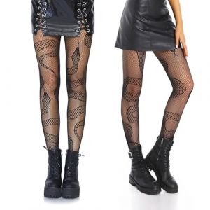 2 paires de bas serpents, bas r&eacute;sille pour femmes avec motif serpent, bas r&eacute;sille sexy, bas gothiques, bas r&eacute;sille, f&ecirc;te d'Halloween, Noir, XL (Cosmeria, neuf)