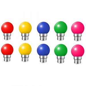 Jiotouhu Lot de 10 ampoules LED B22 2W,ampoule écoénergétique colorée Couleur,Ampoule de Noël,Ampoules Guirlande Rouge, Jaune, Bleu, Vert, Rose, (équivalent 20W) (BTFEU, neuf)