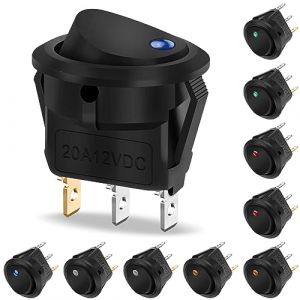 Hanibos 10 Pi&egrave;ces Interrupteur &agrave; Bascule 12 V DC 20 A &Eacute;clairage Interrupteur Rond avec 5 LED de Couleur - Pour Voiture, Bateau, Appareils M&eacute;nagers (HongYE Globle, neuf)