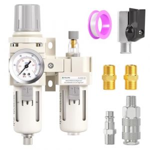 TAILONZ PNEUMATIC - Filtre à air 1/2 » BSP - Régulateur de pression - Séparateur eau/huile - Combo (0-1MPA),Filtre pour compresseur d'outils pneumatiques avec manomètre AC4010-04(Drainage manuel) (TAILONZ, neuf)