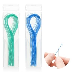 WLLHYF Lot de 100 enfile-fils dentaires biod&eacute;gradables multifonctionnels en nylon pour vos dents, nettoyage en profondeur pour appareils dentaires, ponts et implants (bleu + vert) (Trust she, neuf)
