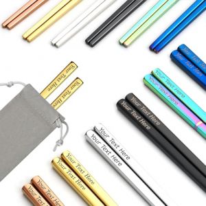 Baguette Chinoise Inox Personalis&eacute;e 1 Paire 5 Paires Baguette Chinoise Japonaise Cor&eacute;enne avec Sac ou Bo&icirc;te Chinois Cuisine Inox Japonais Accessoire Cadeau Personnalisables (5) (ChuHai-EU, neuf)