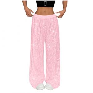 Pantalon Paillette Femme Disco Brillant Jambes Larges Pantalons Taille Basse R&eacute;tro D&eacute;contract&eacute; Pantalon de Soir&eacute;e Cocktail Clubwear Streetwear Baggy Femmes Soir&eacute;es Danse Hip Hop Jazz Pants de Noel (⭐⭐⭐⭐⭐AEGJEGVD⭐⭐⭐⭐⭐, neuf)