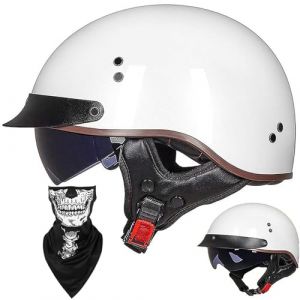 Casque Moto Demi Casque Bol Brain - Cap RéTro Harley Jet Casque Certifié ECE Cruiser Chopper Scooter Pilote Casque Lunettes IntéGréEs Unisexe Casque à DéGagement Rapide,L-L=（59~60cm） (GAOSHUXIA666, neuf)