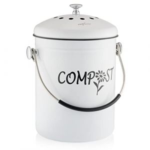 RED FACTOR Deluxe Seau Compost Inodore en Acier Inoxydable pour Cuisine - Poubelle Compost Cuisine - Comprend Filtres à Charbon de Rechange (Designer Blanc, 5 litres) (RED FACTOR, neuf)