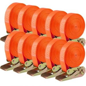 10 PCS 800 kg Sangle à Cliquet, Sangle d'Arrimage avec Tendeur, Sangle de Serrage en Polyester, Certifié CE, Longueur 6 m, Largueur 25 mm (Orange) (Cococloud, neuf)