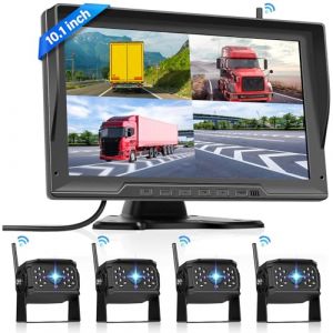 Hodozzy Caméra de Recul Numérique sans Fil, 4 Caméra Voiture avec IPS 10,1 Pouces Moniteur 4 Split Vision Nocturne avec écran Enregistrement +Étanche IP68 Caméra de Recul Camion Camping Car Remorque (Hodozzy Direct, neuf)