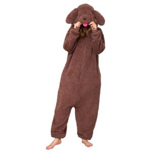 Loiahoer Unisexe Caniche Chien Costume Puppy Dog Onesie Pyjama Costume Déguisement Peluche Teddy Dog Combinaison Pyjama,Animaux Carnaval Cosplay Costume de Halloween pour Femmes Hommes,Marron,L (FLY FELL, neuf)