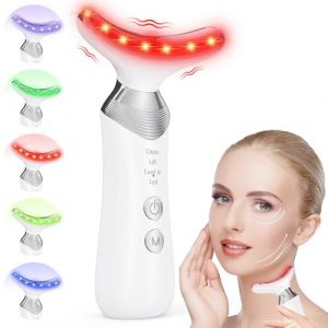 RRZIOM 5 Couleurs LED Cou et Appareil Massage Visage, EMS Appareil Lifting Masseur Visage, Red Light Therapy pour les Femmes (RRZIOM FR, neuf)