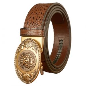 WRJAHCG Ceinture Homme, Ceinture Cliquet de CowBoy Western, Ceinture en Cuir avec Tête de Dragon Boucle Ovale en Alliage Ceinture à Motif Crocodile,Brown a,120CM/47.3'' (ShanXiRongGouDianZiShangWuYouXianGongSi, neuf)