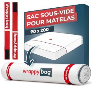Wrappybag – Sac sous vide Matelas Déménagement 90x200 – Kit Complet Housse protection matelas sous vide Étanche avec Clips & Sangles auto agrippantes – Compatible Toutes Tailles et Aspirateurs (Wrappybag, neuf)