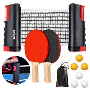 FBSPORT Raquette de Ping Pong Set Professionnel Raquettes de Tennis de Table avec Filet + 2 Raquette de ping-Pong + 6 Balles +1 Sac de Transport Ping Pong Kit pour Adultes Enfants Intérieur Extérieur (LK-KUDAMZ, neuf)