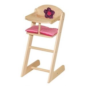 roba Chaise Haute pour Poupon et Poupée Happy Fee en Bois Naturel + Coussin Rose et Fleur à Câliner - avec Plateau Repas - Hauteur 56 cm - dès 3 Ans (Kidtini GmbH, neuf)