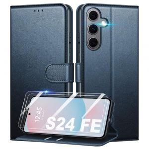Mofurd Coque pour Samsung Galaxy S24 FE + 2 Pi&egrave;ces Verre Tremp&eacute;, [RFID Blocage] &Eacute;tui de Protection Housse Premium en Cuir PU, [Fentes pour Cartes] Pochette de Portefeuille Etui &agrave; Rabat - Bleu (M-F Store, neuf)