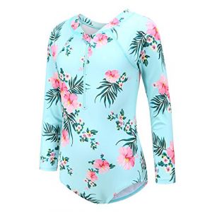 Maillot de Bain Fille 1 Piece Manches Longues Rashguard Maillot de Bain Enfant Fille Anti UV Protection Solaire 13 14 Ans (ZhouKe Maoyi, neuf)