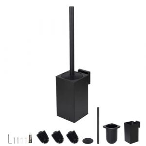 EXLECO Inox Brosse Toilettes WC Suspendu Balai Toilette WC avec 2 T&ecirc;tes de Brosses, Balayette WC Kit Brosses WC et Supports sans Per&ccedil;age Toilet Brush Brosse Nettoyage Salle de Bain Accessoire Noir Mat (ZLH2019, neuf)