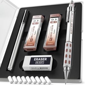 Nicpro Blocky Gear 0,3 mm coffret de porte mine m&eacute;caniques dans un &eacute;tui, porte-mines m&eacute;tallique avec mines et gomme pour l'&eacute;criture, le dessin et la r&eacute;daction artistiques professionnelles et adultes (NicproShop EU, neuf)