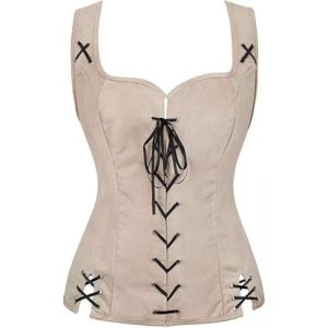 d&eacute;guisement Medievale Corset Femme Veste Pirate Steampunk Gilet Femme sans Manche Moyen Age Col Carr&eacute; Slim Gothique R&eacute;tro Vintage Couleur Abricot 2XL (Josamogre Corset, neuf)