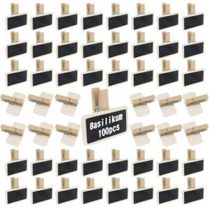 SDwfxd 100 Pcs Mini Ardoise, 4 x 2 cm Marque Place Tableau Noir en Bois avec Clip, Etiquette Prix pour les Mariages, Événements, Bureaux, Cuisines, Étiquettes de Nom (SDwfxd, neuf)