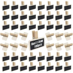 SDwfxd 593-81 Lot de 100 petits tableaux noirs en bois avec clip pour décoration de maison, mariage, fête, porte-nom et porte-cartes, mémoire (4 x 2 cm) (SDwfxd, neuf)