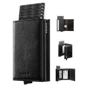 VULKIT Porte Cartes Anti Piratage RFID Portefeuille en Cuir Bifold avec Fermeture &Eacute;clair Porte Carte de Credit Bancaire pour Billets et Monnaie Homme - Noir (GXB Shop, neuf)