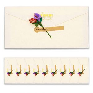 BITEYI 10pcs Vintage Enveloppes en Papier Kraft avec Cartes de Voeux Fleurs S&eacute;ch&eacute;es Artisanales et Autocollants,pour Anniversaire Mariage No&euml;l Invitations Cartes de Remerciements (Beige) (BI TEYI, neuf)