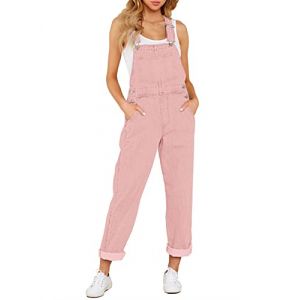 Roskiky - Salopette décontractée en denim extensible pour femme - Salopette en jean avec poches, Rose, M (RoskikyEU, neuf)