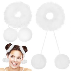FRCOLOR 2 Pi&egrave;ces boule de d&eacute;part LED masques &eacute;couteurs d&eacute;corations de chiot Pinceaux de style chinois moelleux pour les filles accessoires pour cheveux filles Peluche blanche (Laners, neuf)