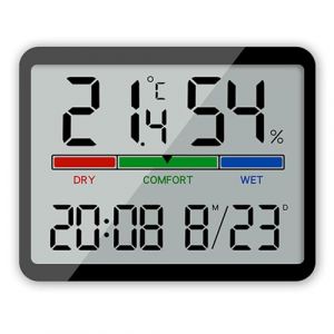 AlloMN Hygrom&egrave;tre-Thermom&egrave;tre num&eacute;rique d'int&eacute;rieur pr&eacute;cis - &Eacute;cran LCD grand - Thermom&egrave;tre avec horloge - Pour serre et maison - Noir (Philharmonic city, neuf)