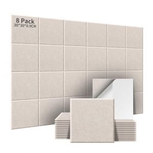 AsmeSonic 8 Pi&egrave;ces Panneaux Acoustiques Autocollants, Panneaux Acoustiques Absorbants Haute Densit&eacute;, Traitement Acoustique et D&eacute;coration Murale pour Studio d'Enregistrement, 30x30x0.9cm, Beige Clair (AsmeSonic, neuf)