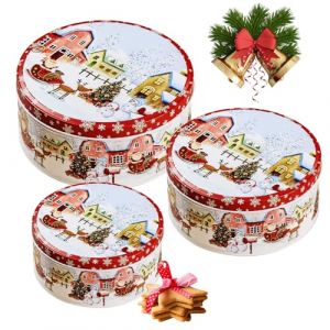 YAOYIN Bo&icirc;tes &Agrave; Biscuits De No&euml;l, 3 Pcs Boite A Biscuits Metal, Bo&icirc;te &agrave; Bonbons Ronde, Bo&icirc;tes De No&euml;l pour Biscuits Bonbons Chocolat (YAOYIN, neuf)