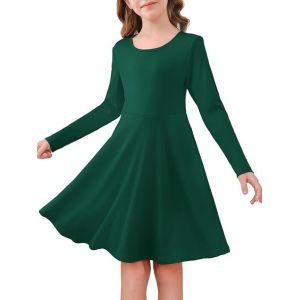Haloumoning Robe pour fille &agrave; manches longues et col rond - Robe d&eacute;contract&eacute;e - Ligne A - &Eacute;l&eacute;gante - Couleur unie - Robe midi festive - Mariage - Robe pour enfants de 5 &agrave; 14 ans, vert, 13-14 ans (Zecio, neuf)