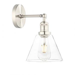 Phansthy Applique murale loft, entonnoir en verre transparent, style industriel vintage, applique murale industrielle &eacute;l&eacute;gante et simple, style industriel (couleur acier inoxydable bross&eacute;) (Phansthy Technology, neuf)