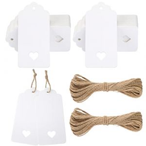 G2PLUS 100PCS &Eacute;tiquette Papier Kraft,&Eacute;tiquette Cadeau-4.5x9cm &Eacute;tiquette de Mariage avec Ficelle pour No&euml;l Anniversaire Communion (Blanc) (BIGGER, neuf)