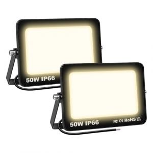 AUXTINGS 2 Pièces 50W Projecteurs LED Extérieur,5000lm Eclairage de Sécurité Spot LED Extérieur,Blanc Chaud 4000K Lumineuse Lampe pour Entrepôt Garage Jardin Stade Arrière-cour,175V-260V Imperméable (AUXTINGS-EU, neuf)