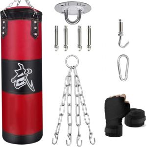 ZERUIDM Sacs de Frappe Kit, Sac de Boxe Non-Rempli pour Enfan Adultes avec Bandage de Boxe, chaînes et Crochet, Formation pour Kickboxing MMA Muay Thai Karate Taekwondo (Zerui, neuf)